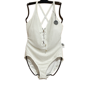 Coco Reef White Textured Lace-Up One Piece Swimsuit – Size 14 38DD – NWT